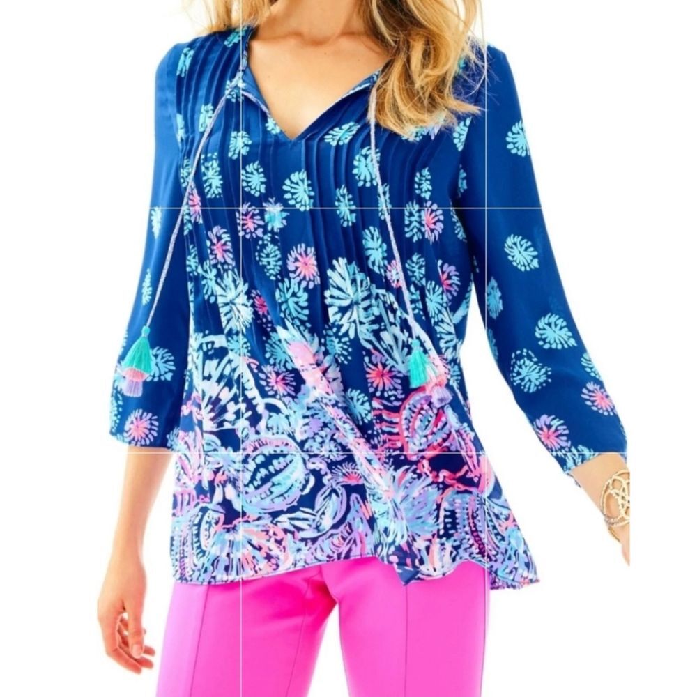 Lilly Pulitzer Women's Marilina Deep I sign Gypsy Girl Tunic Top Size S